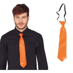 Corbata naranja neon con lentejuelas 37 cm-Tus disfraces baratos