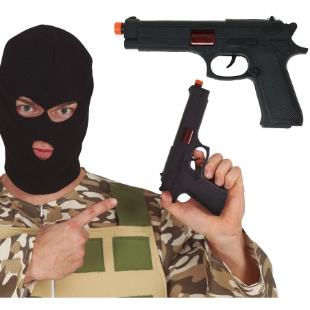 Pistola negra policia ejercito 24 cm-Tus disfraces baratos