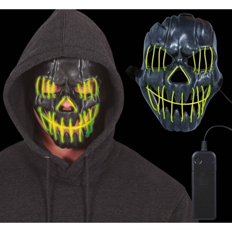 Mascara negra sonriente con luz led -Tus disfraces baratos