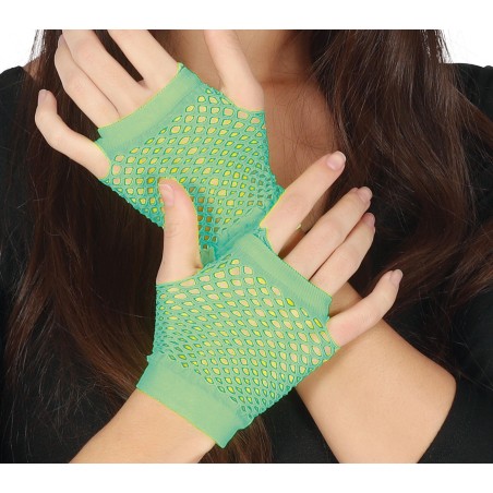 Guantes malla verde rejilla cortos 11 cm-Tus Disfraces