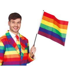 Bandera arcoiris con palo 35x45 cm orgullo-Tus Disfraces baratos