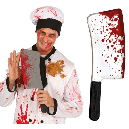 Cuchillo carnicero con sangre 40 cm halloween-Tus Disfraces