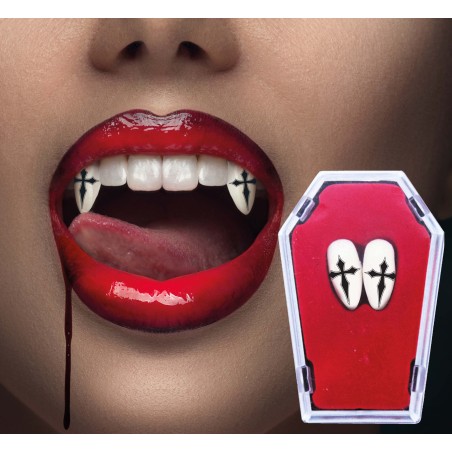Colmillos vampiro con cruz con termoplastica -Tus disfraces