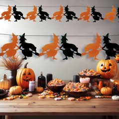 Guirnalda brujas 300 x 23 cm papel para halloween-Tus Disfraces