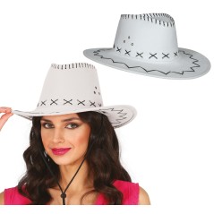 Sombrero vaquero blanco simil piel adulto-Tus Disfraces baratos