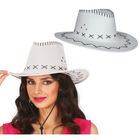 Sombrero vaquero blanco simil piel adulto-Tus Disfraces baratos