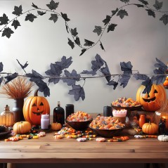 Guirnalda hojas negras 180 cm decoracion halloween-Tus Disfraces