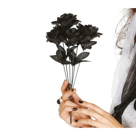 Ramo rosas negras 35 cm decoracion siniestra-Tus Disfraces baratos