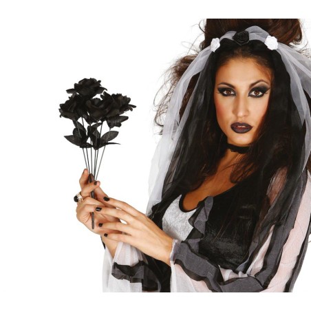 Ramo rosas negras 35 cm decoracion siniestra