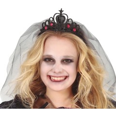 Tiara negra princesa gotica con velo-Tus Disfraces