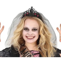 Tiara negra princesa gotica con velo