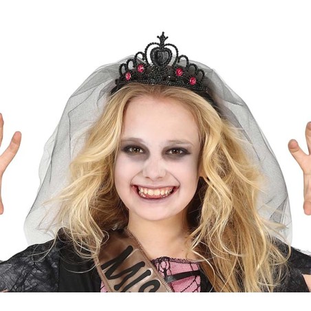 Tiara negra princesa gotica con velo