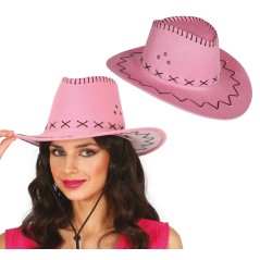 Sombrero vaquero rosa simil piel adulto-Tus Disfraces baratos