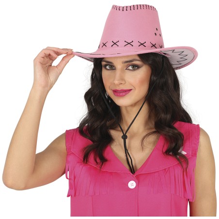 Sombrero vaquero rosa simil piel adulto