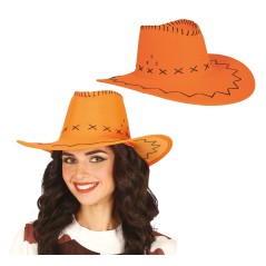 Sombrero vaquero naranja simil piel adulto-Tus Disfraces baratos
