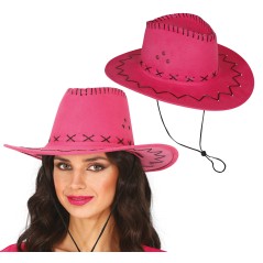 Sombrero vaquero fucsia simil piel adulto-Tus Disfraces baratos