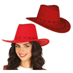 Sombrero vaquero rojo simil piel adulto-Tus Disfraces baratos