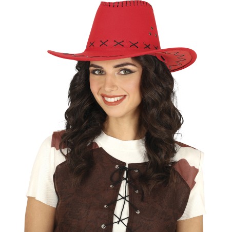 Sombrero vaquero rojo simil piel adulto