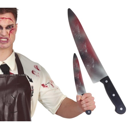 Cuchillo cocina con sangre halloween 35 cm-Tus Disfraces