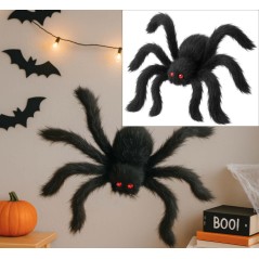 Araña negra con pelo 50 cm halloween