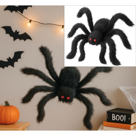 Araña negra con pelo 50 cm halloween