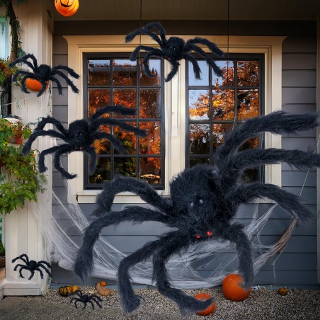 Araña negra con pelo 50 cm halloween