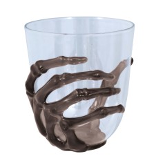 Vasos transparente con mano esqueleto negra 9,5 cm-Tus Disfraces