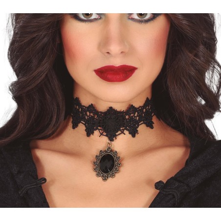 Gargantilla negra con piedra negra collar halloween