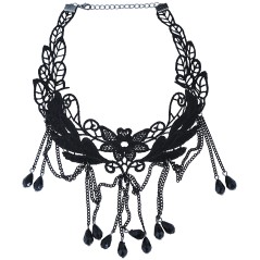 Gargantilla negra con piedras y flores -Tus disfraces