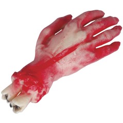 Mano latex 25 cm sangrienta con hueso-Tus disfraces Halloween