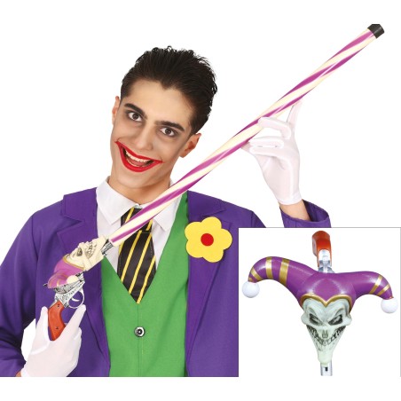 Baston con pistola bufon Joker 90 cm-Tus Disfraces