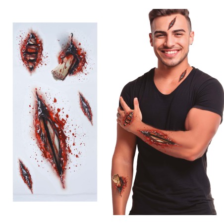 Tatuajes herida abierta y huesos halloween-Tus Disfraces