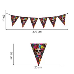 Banderin triangular catrina dia muertos 3 mt papel-Tus Disfraces