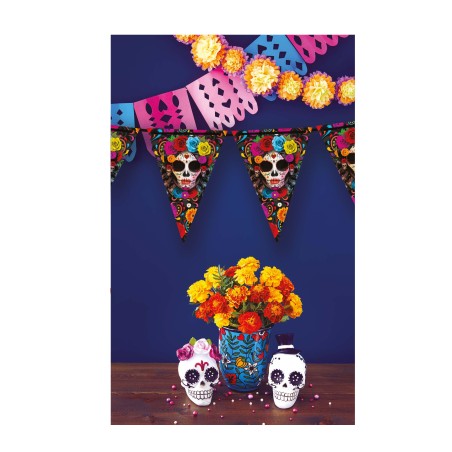 Banderin triangular catrina dia muertos 3 mt papel