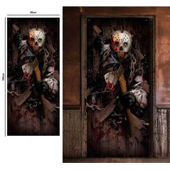 Decoracion puerta Jason asesino hacha 80x180 cm-Tus Disfraces baratos