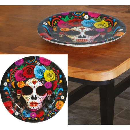 Platos catrina dia de muertos 6 uds 23 cm-Tus Disfraces baratos