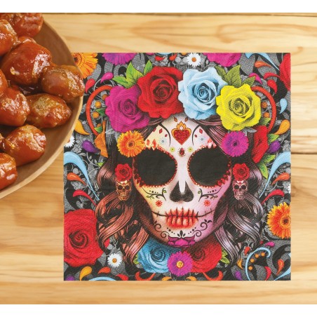 Servilletas catrina dia de muertos 12 uds 33 cm-Tus Disfraces baratos