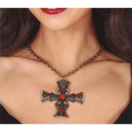 Collar vampiro cruz con rubi 6 cm-Tus Disfraces