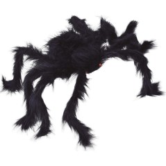 Araña negra con pelo 70 cm halloween-Disfraces baratos