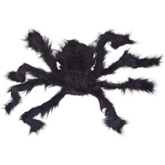 Araña negra con pelo 70 cm halloween-Disfraces baratos