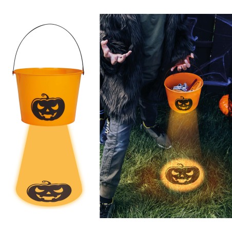 Cesto naranja caramelos halloween con luz -Tus disfraces