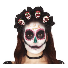 Diadema catrina flores negras con calveras