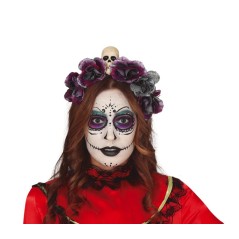 Diadema flores grises con calavera catrina halloween
