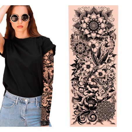 Manga tatuaje para brazo blanco y negro-Tus Disfraces