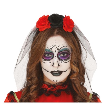 Diadema flores catrina infantil con velo-Tus Disfraces