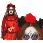 Diadema catrina flores negras y rojas con velo
