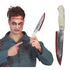 Cuchillo cocina con sangre halloween 33 cm-Tus Disfraces