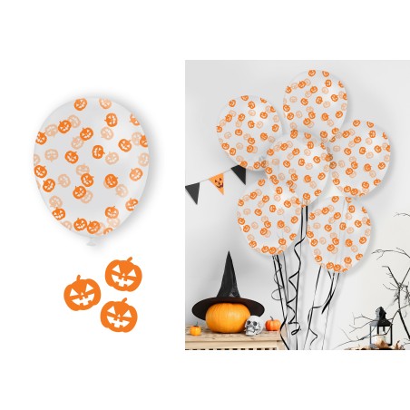 Globos transparentes con confeti calabazas 10 uds
