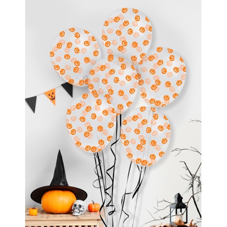 Globos transparentes con confeti calabazas 10 uds