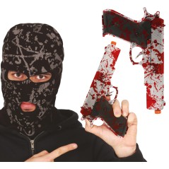 Pistola plata con sangre de juguete 24 cm -Tus disfraces